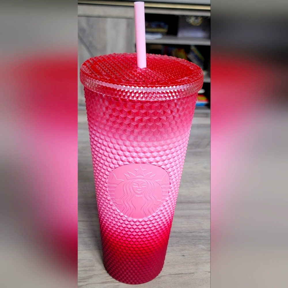 Starbucks 2022 Christmas Blush Wax Berry Ombré Pink Gradient Studded 24oz